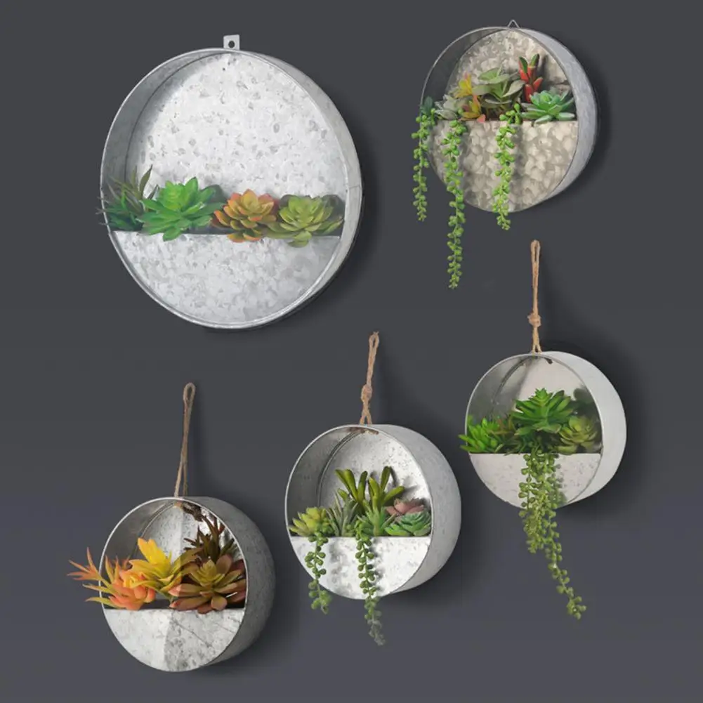 

Fashionable Wall Planter Minimalistic Safe Good Texture Herb Circle Iron Hanging Planter Vase for Balcony