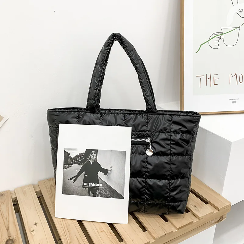 Fashion Cotton Pad Shoulder Bag Winter Down Space Bag Large Padded Tote Bags for Women Luxury Quilted Women Handbags Big Shopper