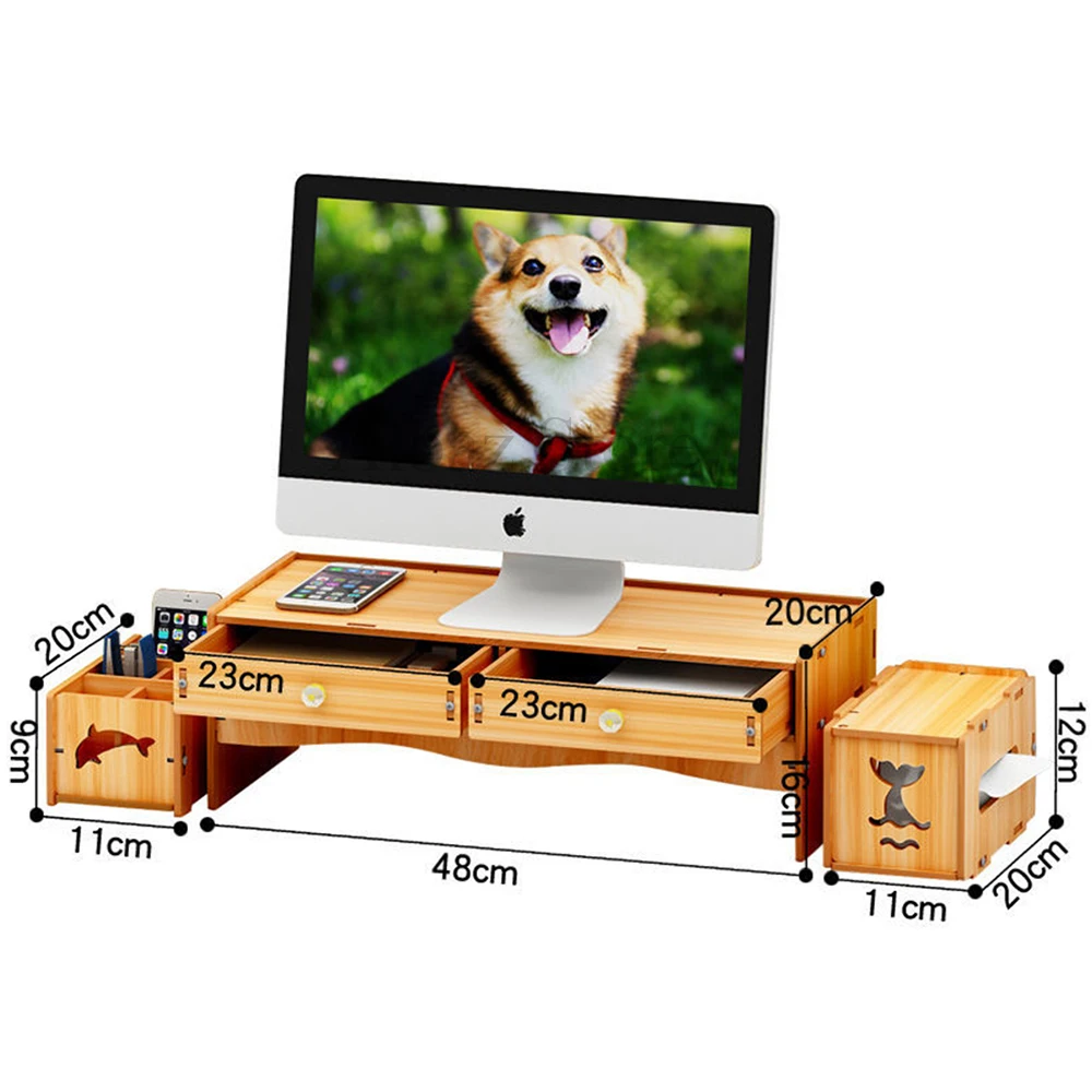 

Office Computer Increased Rack Monitor Screen Base Heightened Desktop Keyboard Storage Organize Computer Desk Organizer