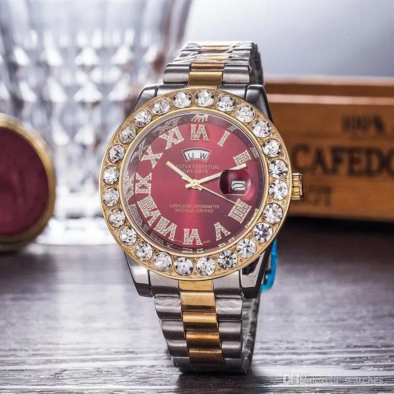 President Day Date Gold Perpetual Роскошные мужские часы с большим алмазным ободком из