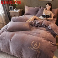 summer embroidered crystal velvet air condition quilt winter thick warm milk cashmere bedding textile 4 pieces sheet duvet cover