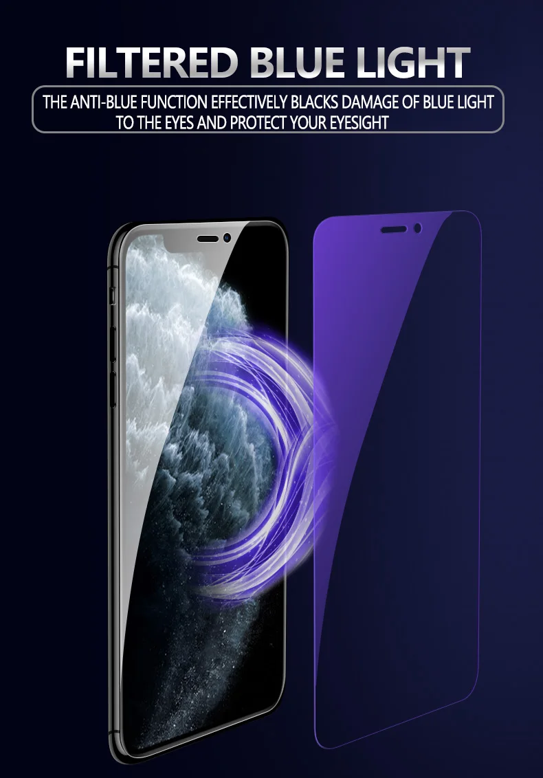 99D закаленное стекло с защитой от синего излучения для iPhone 11 Pro X XS Max XR 8 7 6 6S Plus HD прозрачная защитная пленка с закругленными краями