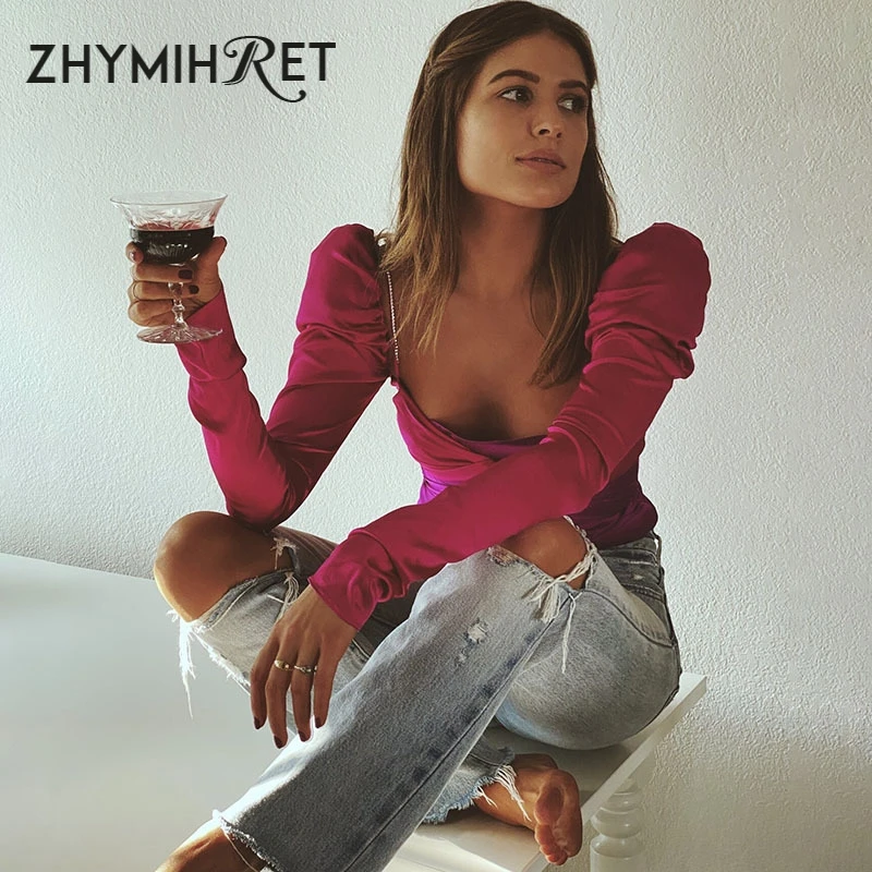 ZHYMIHRET/2019 Осенняя водолазка неонового цвета укороченный топ с длинными рукавами