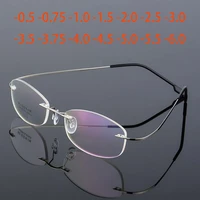 anti blue light titanium alloy framless oval myopia glasses women rimless prescription lady eyeglasses 0 0 5 0 75 to 6 0