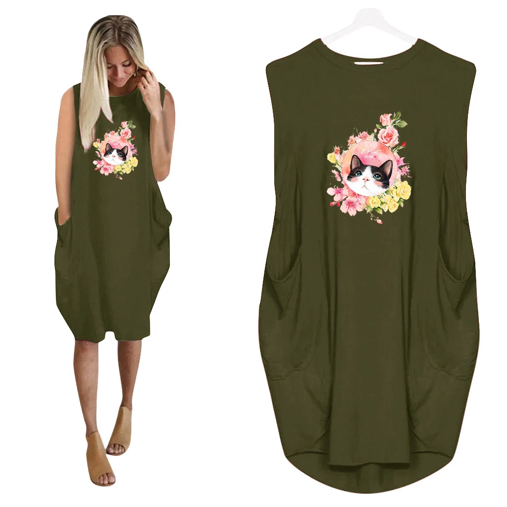 

Summer new popular loose and thin solid color T-shirt dress women's mid long Fairy Dress