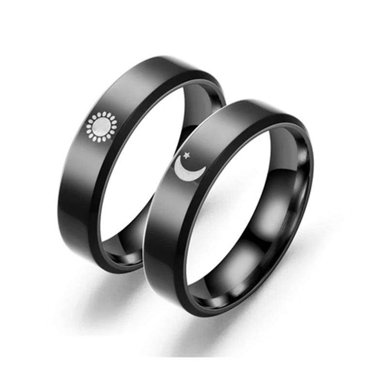 

Moon Star Sun Couple Rings For Lover's Black Titanium Stainless Steel Wedding Ring Valentine's Day Gifts Women Men Jewelry
