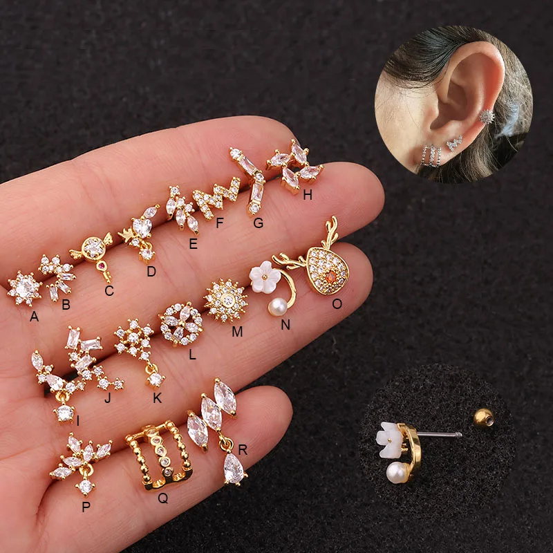 Sellsets 2020 New Arrival 1Piece 20g Stainless Steel Barbell Copper CZ Women Daith Helix Rook Tragus Piercing Stud | Украшения и