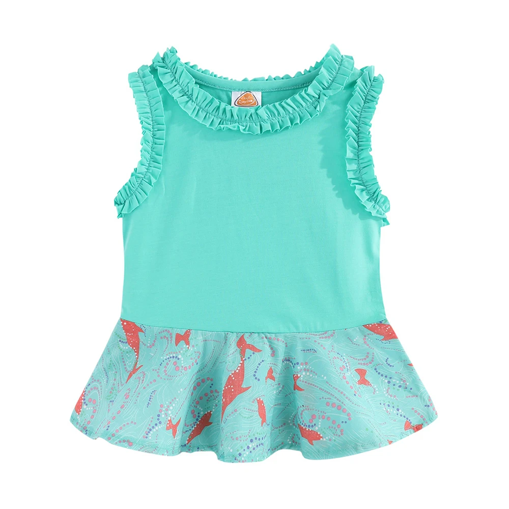 LittleSpring/Летняя одежда без рукавов для девочек Повседневная с рюшами и круглым