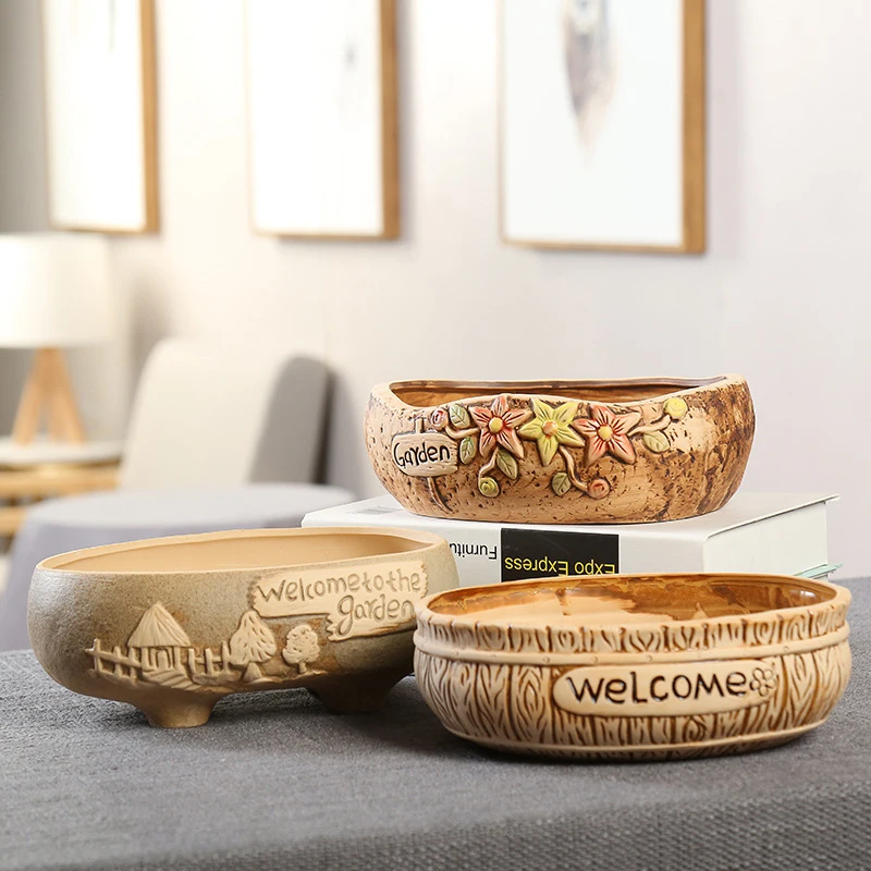 Korean Ins Classics Ceramic Succulent Flower Pot Simple Large Container Desktop Green Planting Girly Gift Home Garden Decoration | Дом и сад