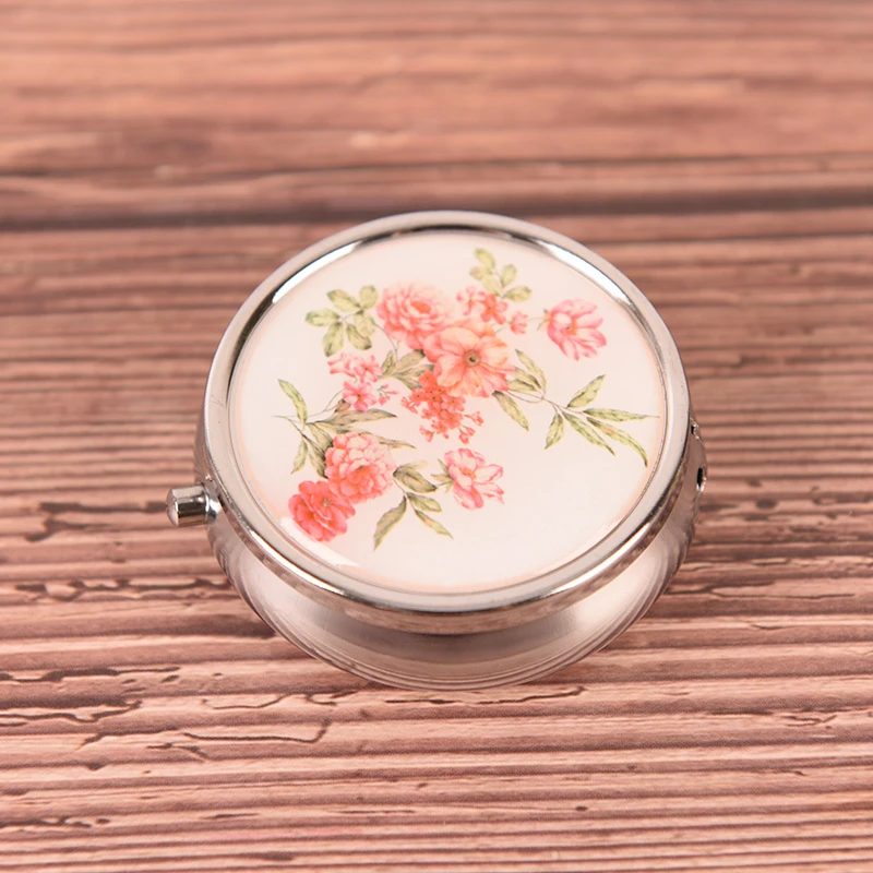 

1PC Portable Pill Box Round Storage Container Folding Pill Case Metal Pill Cutter Medicine Organizer Refillable Bottle