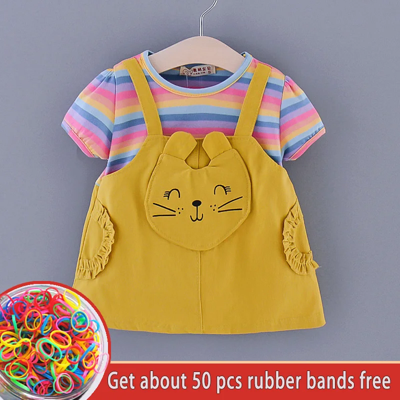 Платье принцессы с карманами и рисунком кота для маленьких девочек летняя одежда