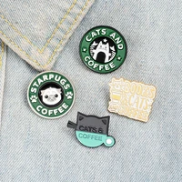 jewelry gift for friends creative cats coffee enamel pin custom pug puppy cat cafe brooches badges bag shirt lapel pin buckle