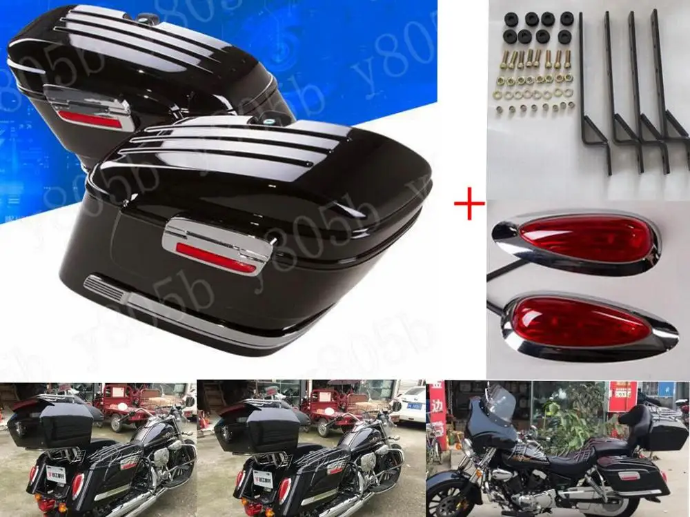 Черные жесткие седельные сумки для багажника со светодиодной подсветкой Honda Shadow