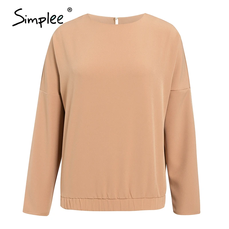 Simplee однотонная женская блузка с круглым вырезом рубашка длинным рукавом