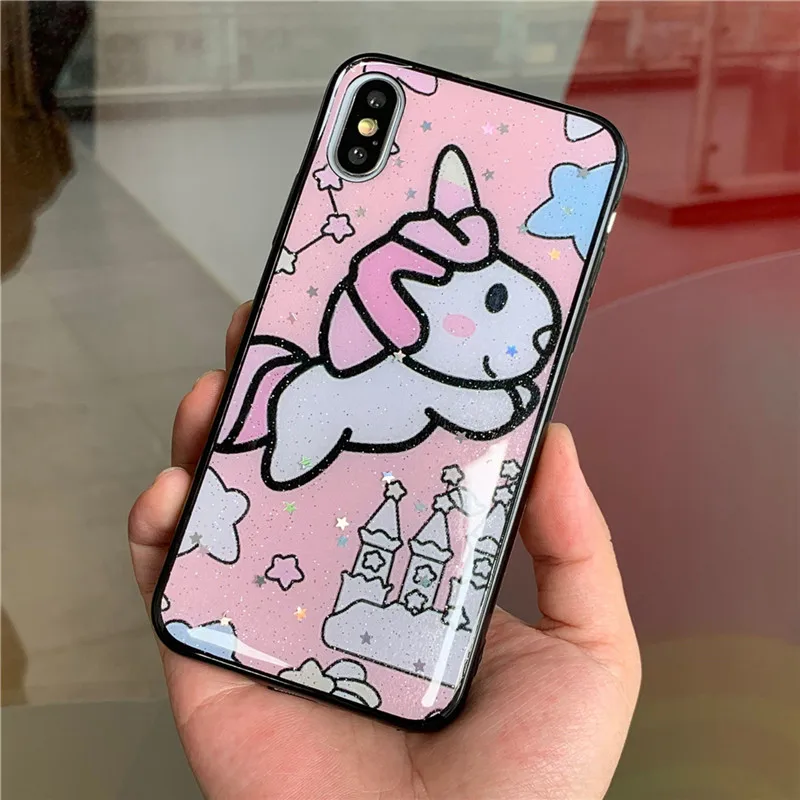 Роскошный блестящий чехол с единорогом для iPhone X 7 plus XR 8 Plus противоударный