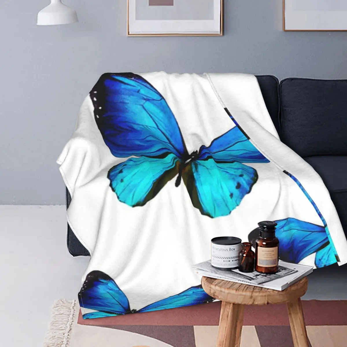

Blue Butterfly Pattern Blanket Bedspread Bed Plaid Bedspread Towel Blanket Summer Blanket Blankets For Baby