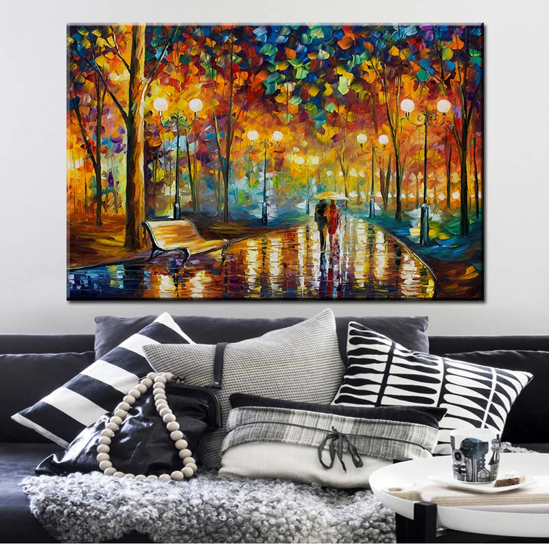 

HD Print Wall Pop Art Romance Couple Rain Day Street Landscape Poster Oil Painting on Canvas Modern Wall Picture For Living Room