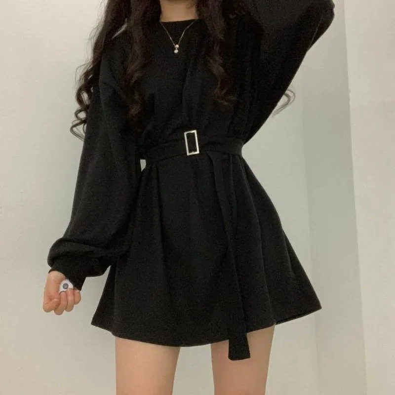 

NEW Spring Summr Long Sleeves Female Dresses O-collar Korean Fashion Loose Plus Size Oversized Women Dress Tide Female Vestidos