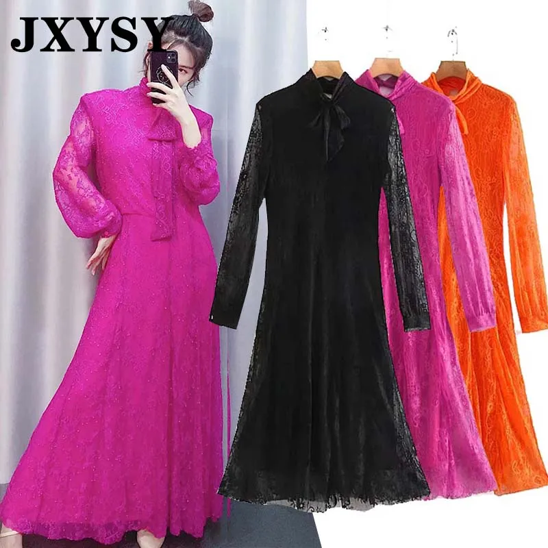 Женское кружевное платье с бантом JXYSY элегантное вечернее трапециевидной формы