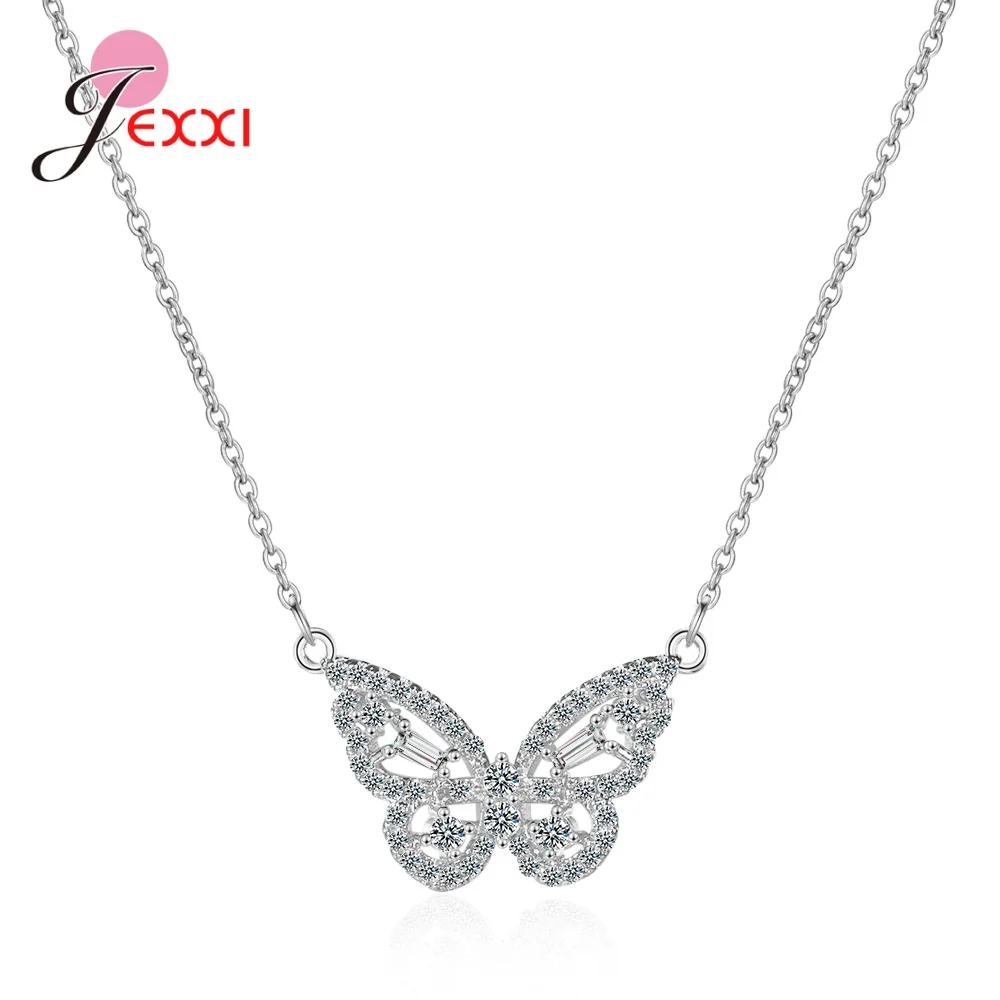 

New Arrival Romantic Style Women Girls Fashion Jewelry Gifts 925 Sterling Silver Butterfly Necklaces Birthday Party Necklace