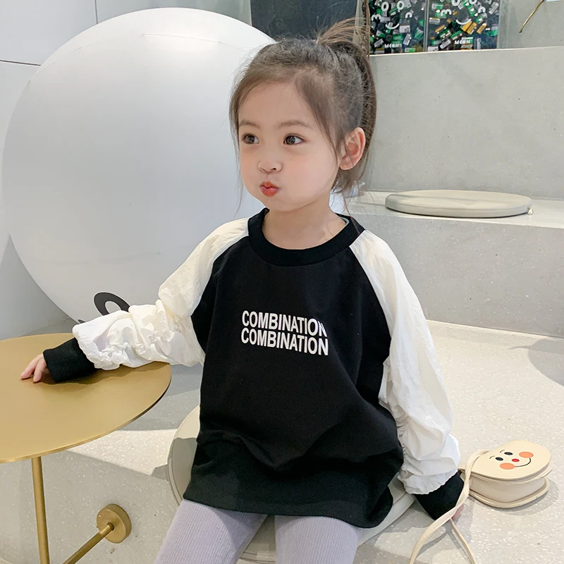 

2021 New Spring Kids Hoodies Girls Tops Sweatshirt 100% Cotton Sweater Children tshirt Blouse Baby Girl Clothes Letter Tee 2-8Y