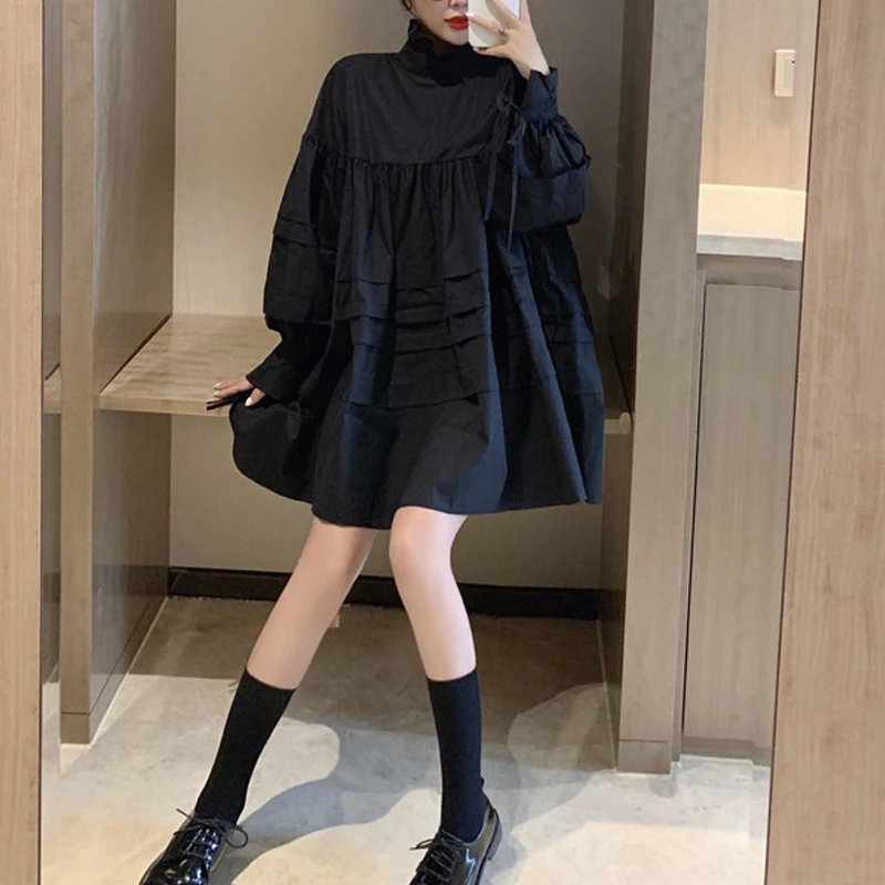 RealShe женское платье 2019 водолазка длинный рукав фонарь оборки свободное а силуэт