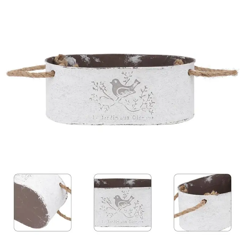 

1pc Decorative Flowerpot Simple Plants Bucket with Hemp Rope Iron Flower Pot