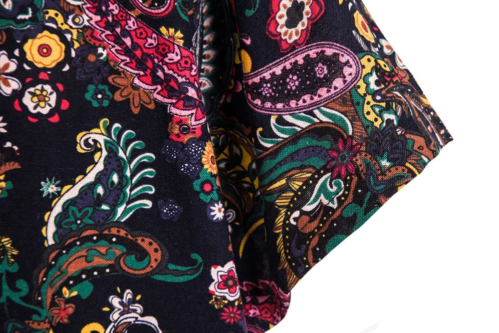 Мужская льняная рубашка с цветочным принтом отложным воротником|Повседневные