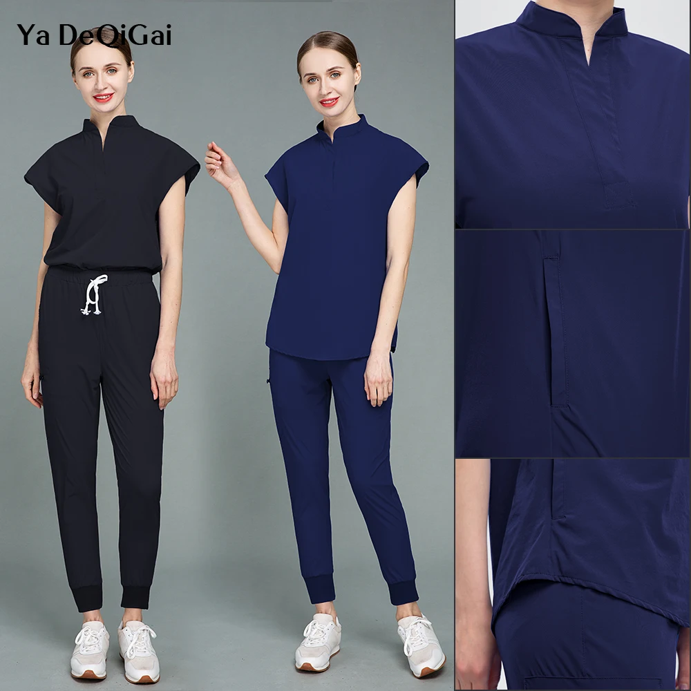 

Medical Scrub Pockets Nurse Uniforms Women Nursing Uniform Scrubs Tops Solid Color Shirt Short Sleeve Working Scrubs Accessories