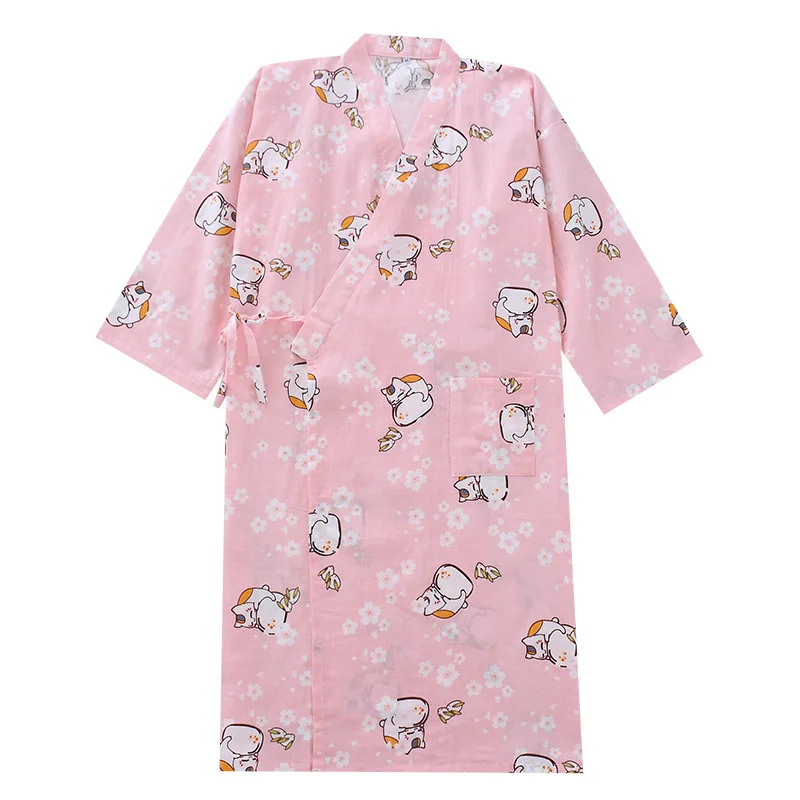 

Japanese Pajamas Women's Summer Bathrobes Kimono Ladies Cotton Long-sleeved Yukata Cardigan Home Service Sweat Steaming Robes