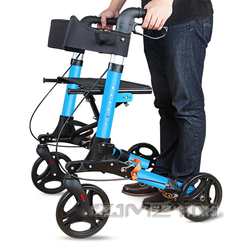 Lightweight Aluminum Rollator Walker With Brake Elderly Travel Folding Trolley Four-Wheel Shopping Cart Scooter Wheelchair | Спорт и