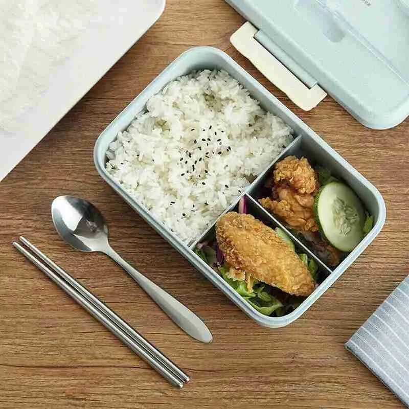 1000ml Bento Box Japanese Children's Lunch Wheat Straw Food Container Microwave Dinnerware Portable Plastic | Дом и сад