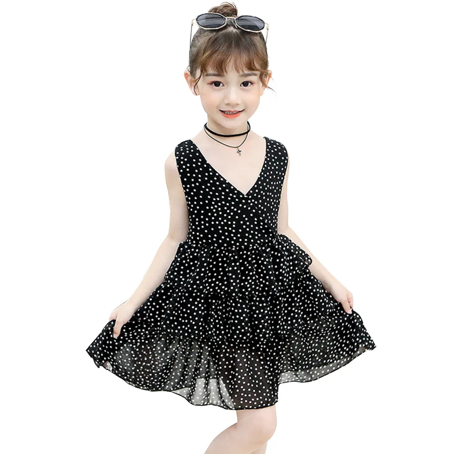 Платья для девочек с V-образным вырезом вечернее платье детские платья в горошек
