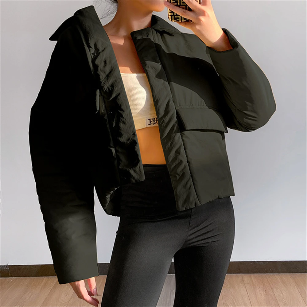 

Куртка Tmustobe сплошная женская зимняя теплая одежда с хлопковой подкладкой одежда для ночного клуба с отложным воротником пикантная Повседн...