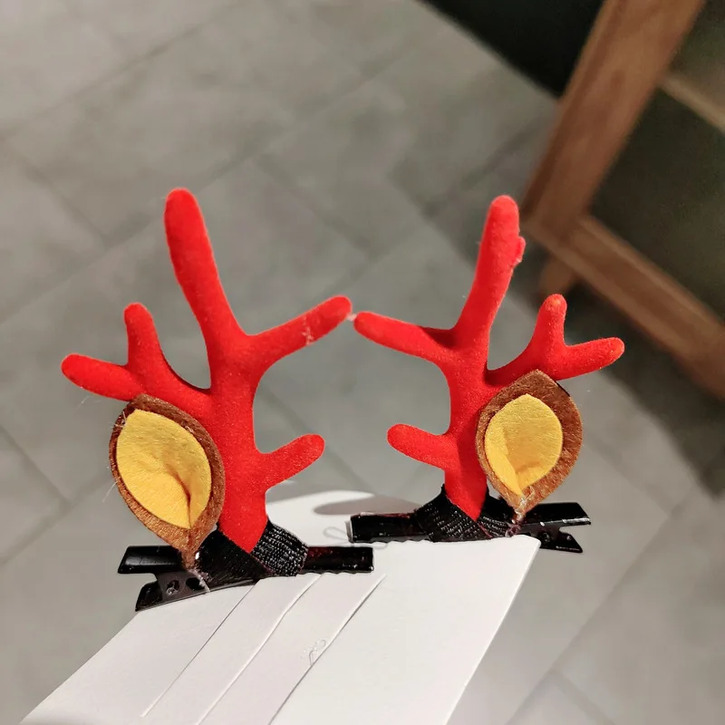 

2 Pcs/Set Girls Cute Christmas Cartoon Antlers Hairball Ornament Hair Clips Children Sweet Hairpin Kids Fashion Hair Accessories