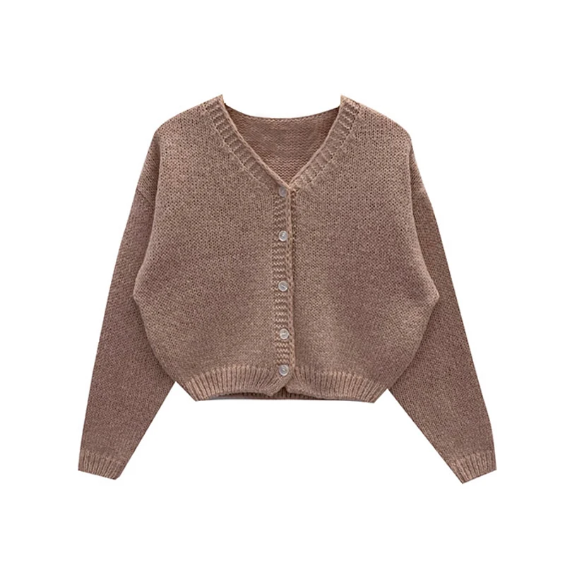 

Korean Style 2021 Spring Retro Hong Kong Style Sweet Girl Versatile V-neck Single Breasted Short Sweaters Cardigan for Women