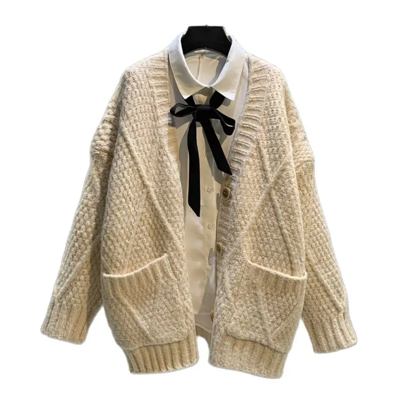 

Весенняя одежда 2021, новые товары, свободный женский свитер средней длины в Корейском стиле с цветочным принтом и ромбовидным карманом