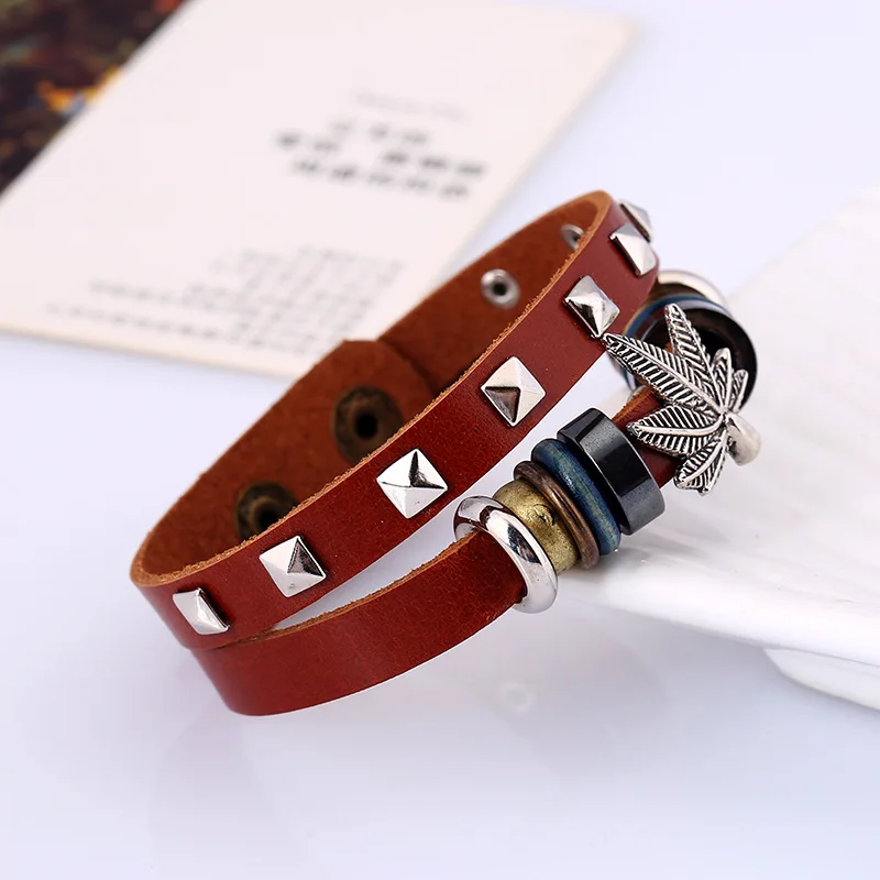 Модный винтажный браслет талисман в стиле панк с кленовыми листьями