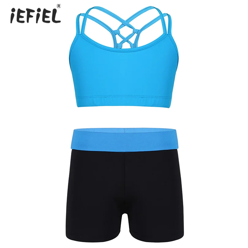 

Kids Girls Spaghetti Shoulder Straps Criss Cross Back Tanks Bra Tops Slim Fit Crop Top Gymnastic Workout Fitness Sports Outfits