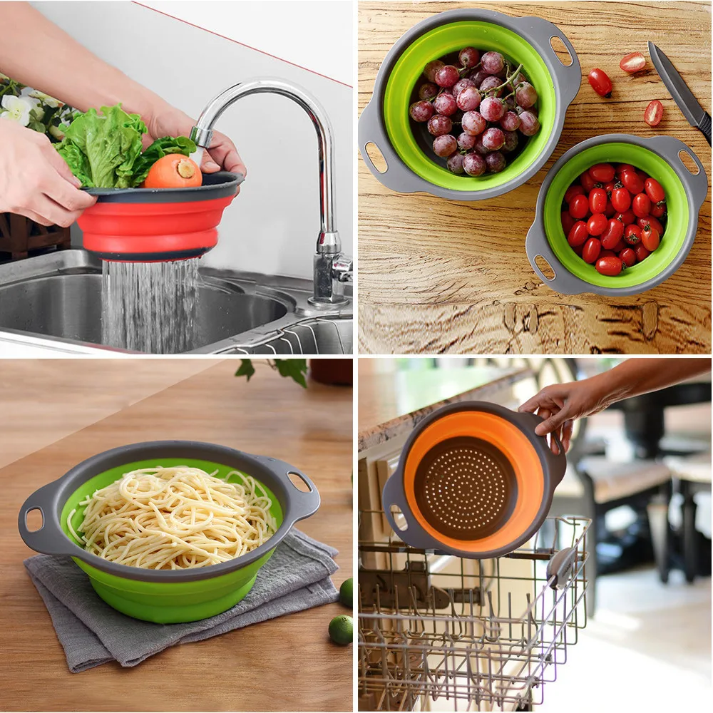 Foldable Silicone Colander Fruit Vegetable Washing Basket Strainer Collapsible Drainer With Handle Kitchen Tools | Дом и сад