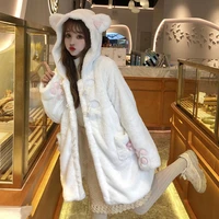 japanese kawaii lolita teddy rabbit ears hooded soft girl jacket artificial fur warm autumn winter girls faux wool lolita coats