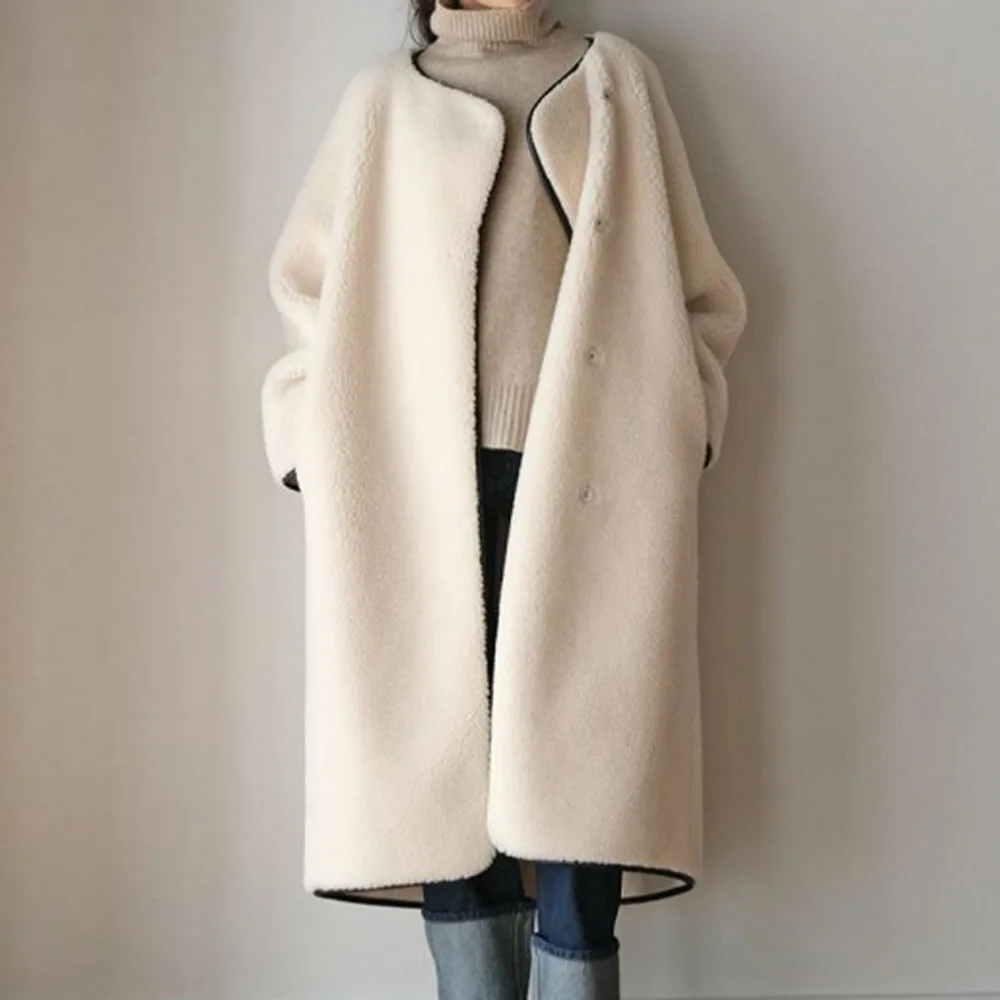 

Женское длинное зимнее пальто с прямым рукавом реглан, на одной пуговице, с круглым вырезом