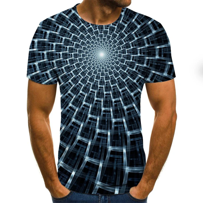 

2021 new casual men's T-shirt summer fashion short-sleeved 3D round neck tops visual pattern shirt oversized male T-shirt
