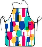 colorful cocktail glass wine bottle adjustable bib apron chefs washable unisex cooking kitchen