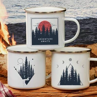 sunset forest creek creative enamel coffee mugs outdoor travel water cups camping bonfire party beer drink milk mug best gifts