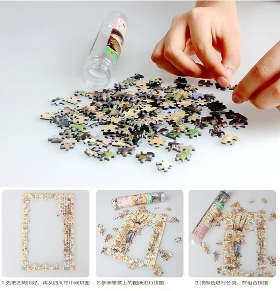 

150Pcs/Set Mini Sunrise Jigsaw Puzzles with Tube Bottle Blueprint Baby Toys Montessori Wooden Puzzle Education Toys for children