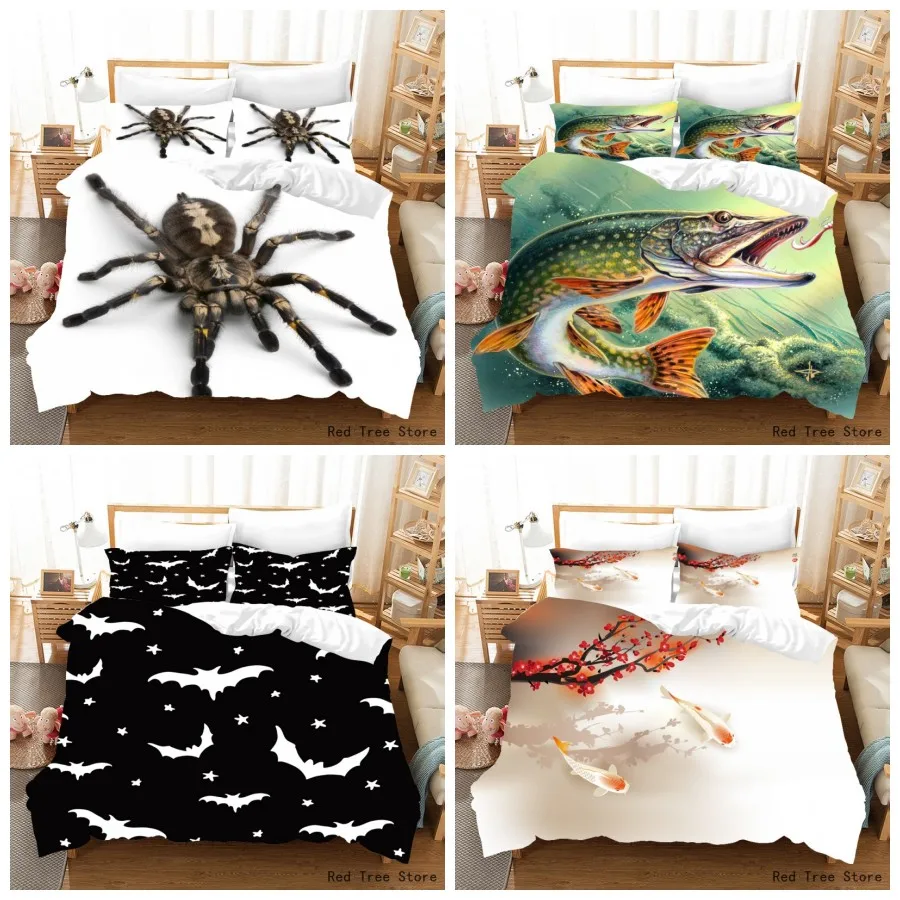 Schwarz und Weiß Tier Druck Bettwäsche Set Spinne Bat Goldfisch Bett Leinen und Abdeckungen Kissenbezug für kinder Erwachsene Einzel Doppel größe