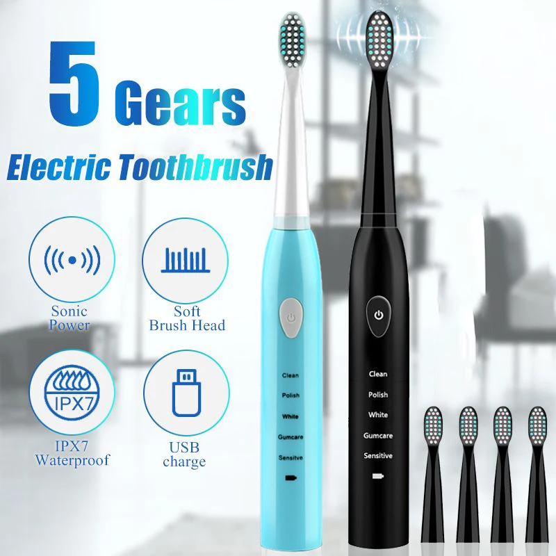 Щетка Зубная ультразвуковая аккумуляторная с зарядкой от USB и функцией