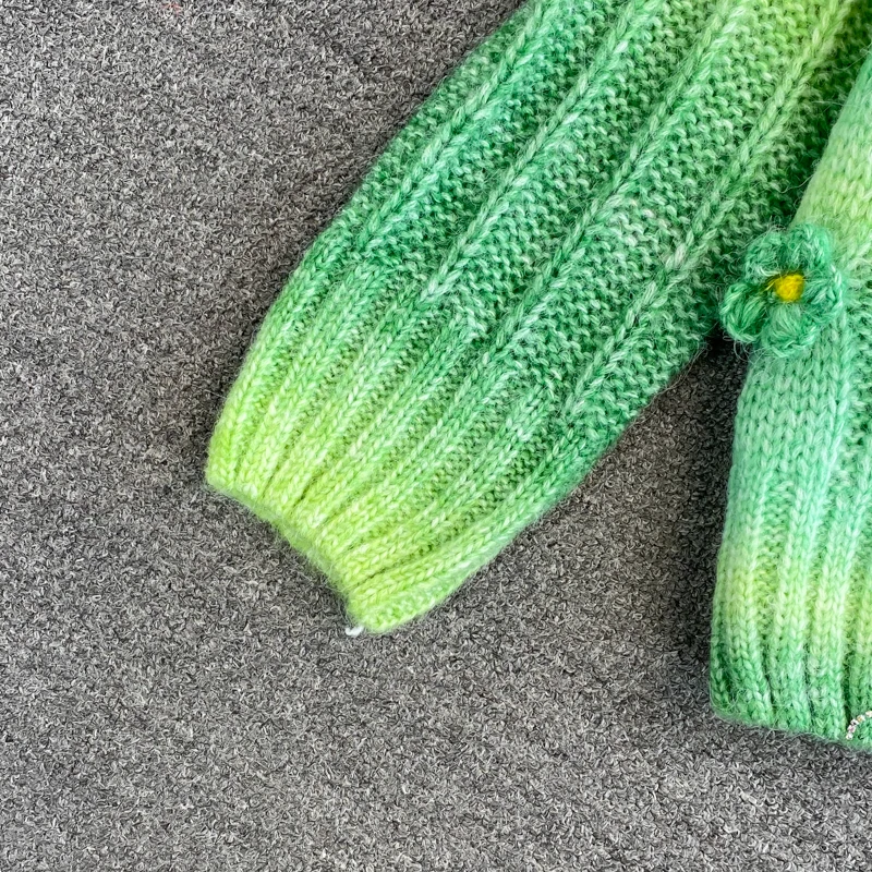 Autumn Winter Korean Style Chic Sweet O-Neck Sweater Fashion Gradient 3D Flowers Knitted Tops Loose Long Sleeve Pullover | Женская