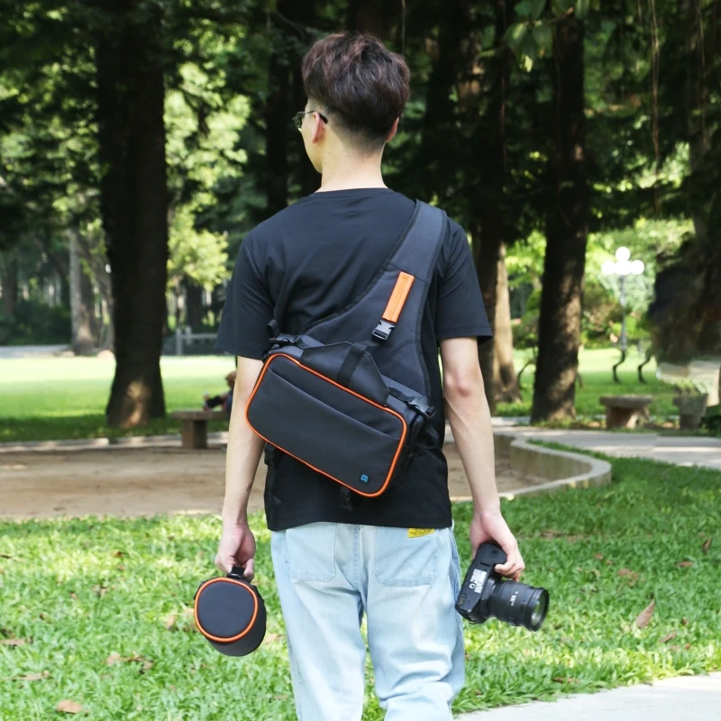 portable triangle style slr camera bag sling waterproof backpack shoulder messenger bags with removable lens bag free global shipping